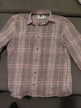 Topman Plaid Button-Up Shirt in Navy, Orange, White